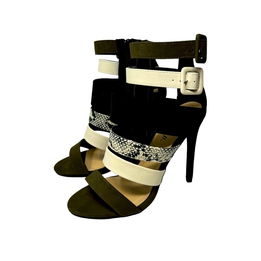 Justfab | Beautiful Selina Dress Sandals Olive Multi | NWOT Size 7 | 4.5” Heels - Picture 6 of 7